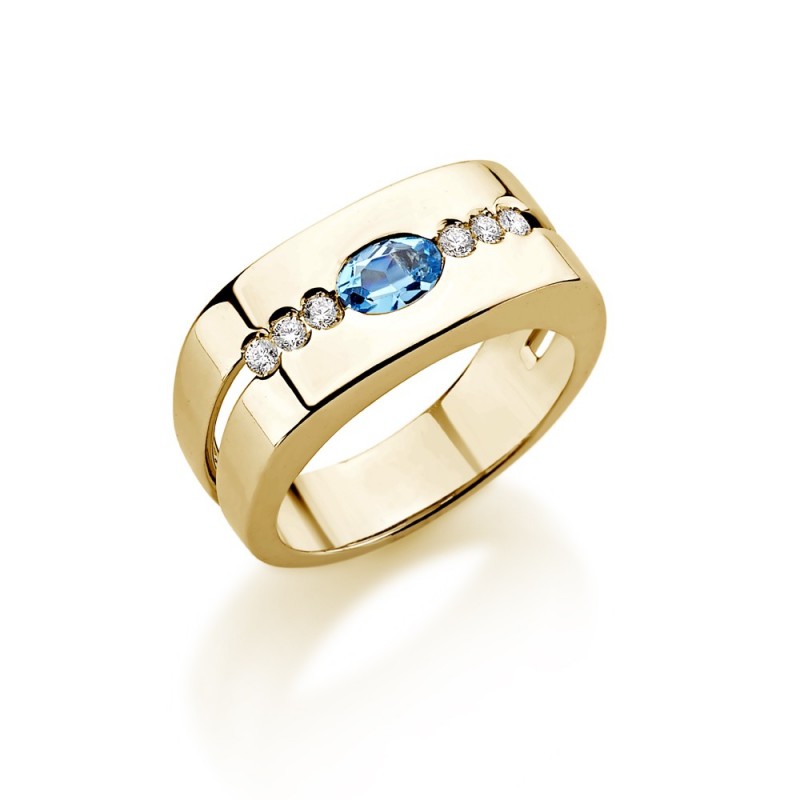 Bague Topaze bleue 0.50ct et Diamants 0.11ct en Or jaune