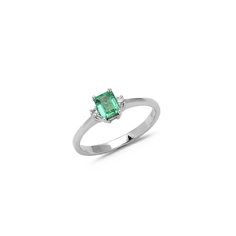 Bague Émeraude 0.42ct et Diamants 0.05ct en Or blanc Doigt 55
