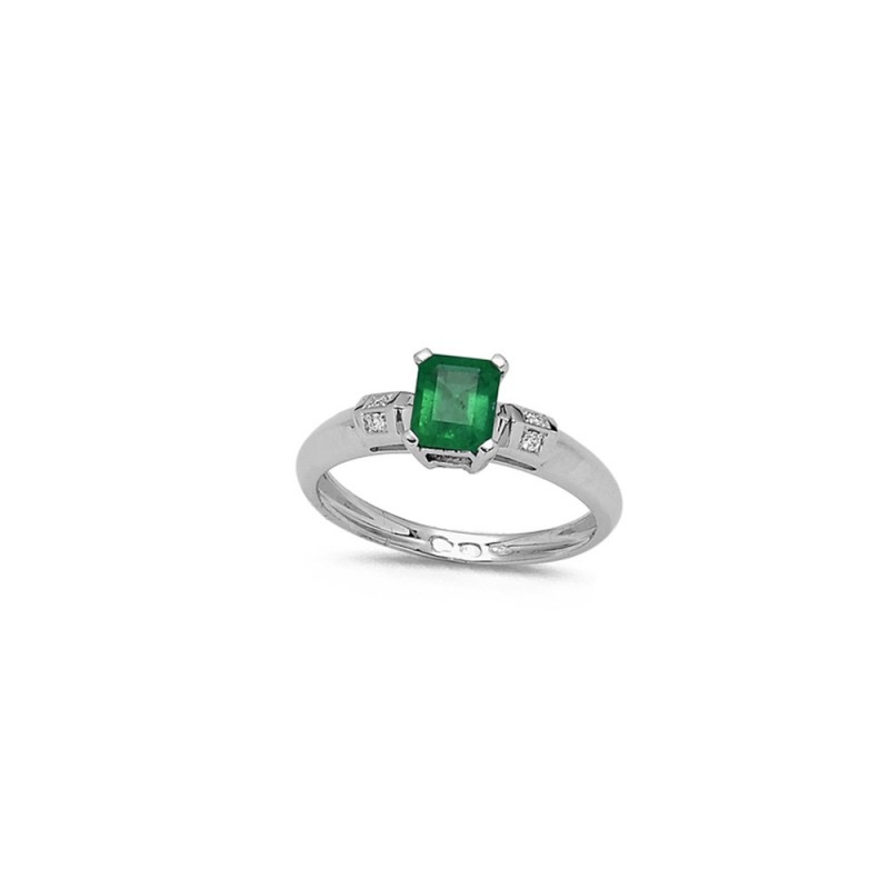 Bague Émeraude 0.62ct et Diamants 0.03ct en Or blanc Doigt 54