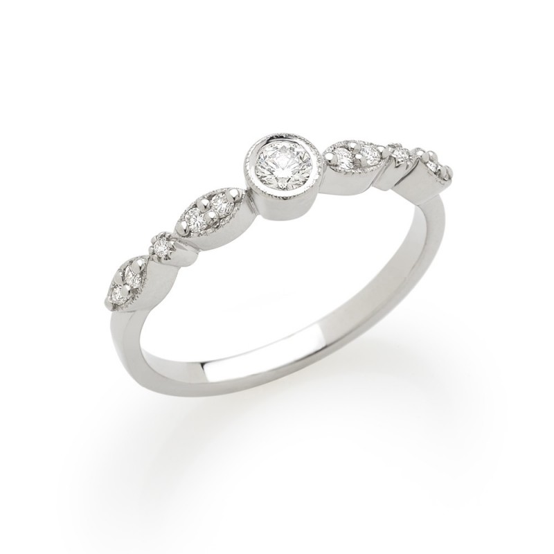 Bague Diamants 0.23ct en Or blanc Doigt 54