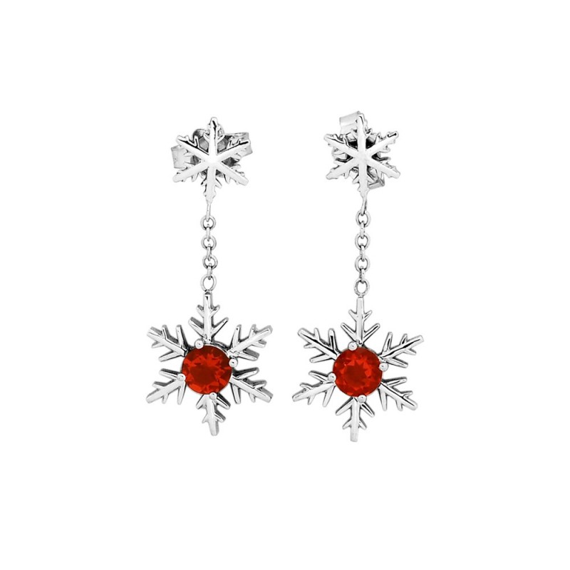Boucles d'Oreilles pendantes Flocons d'Amour Opales de feu en Or blanc
