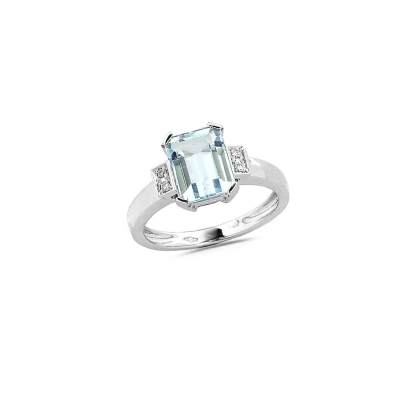 Bague Aigue-marine 2.31ct et Diamants 0.03ct en Or blanc Doigt 53
