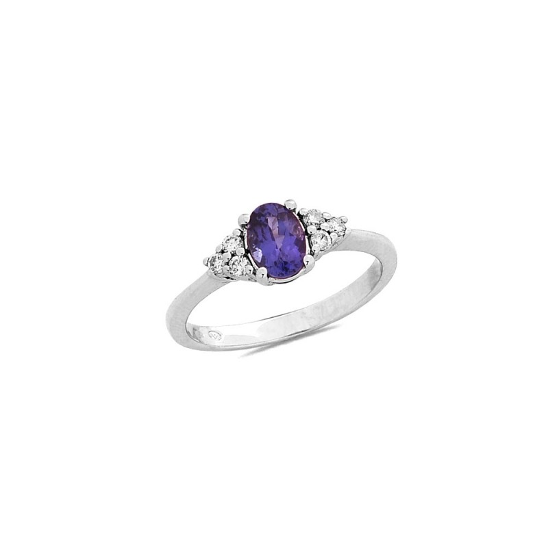 Bague Tanzanite ovale 0.74ct et Diamants 0.12ct en Or blanc Doigt 54