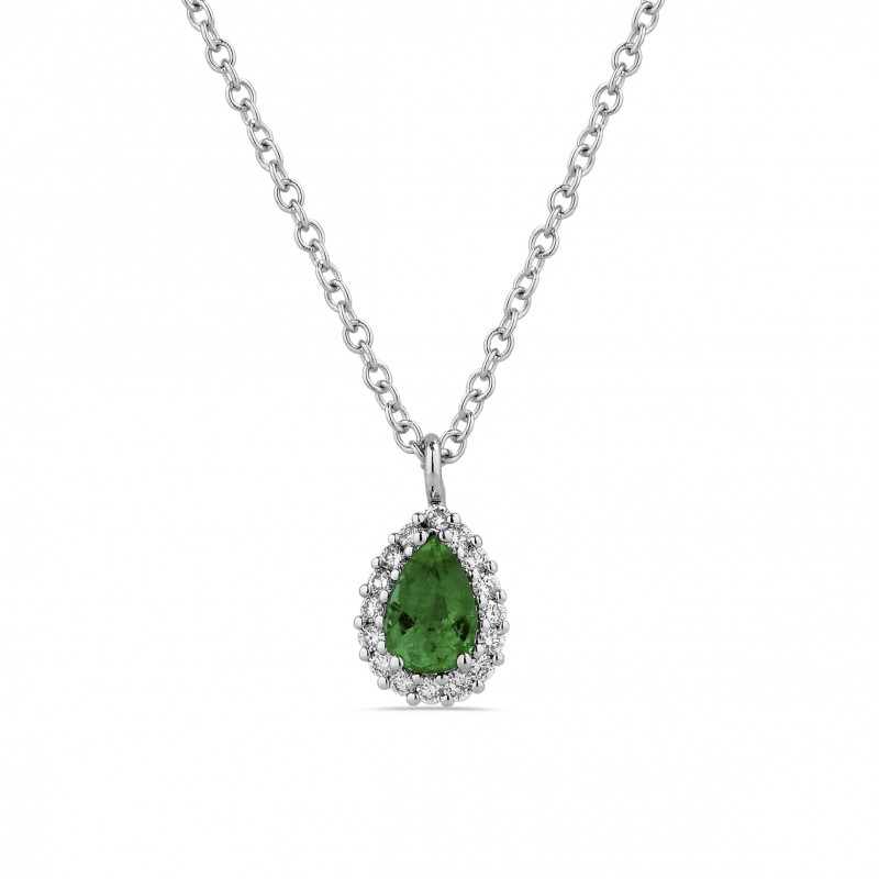Collier Emeraude 0.39ct et Diamants 0.12ct En Or Blanc