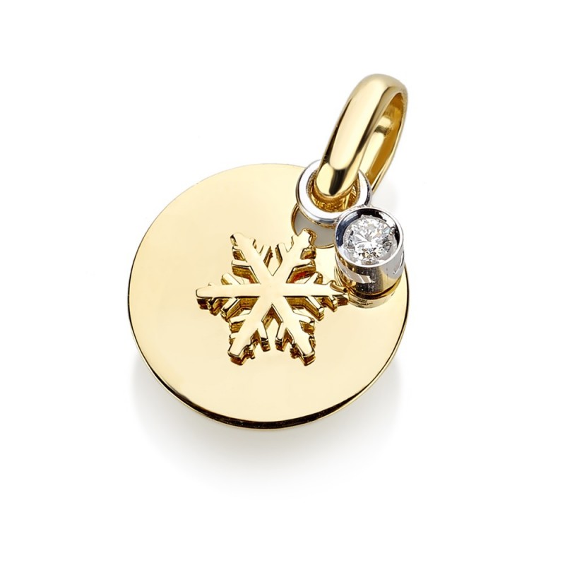 Médaille Flocon d'Amour Diamant 0.04ct en Or jaune