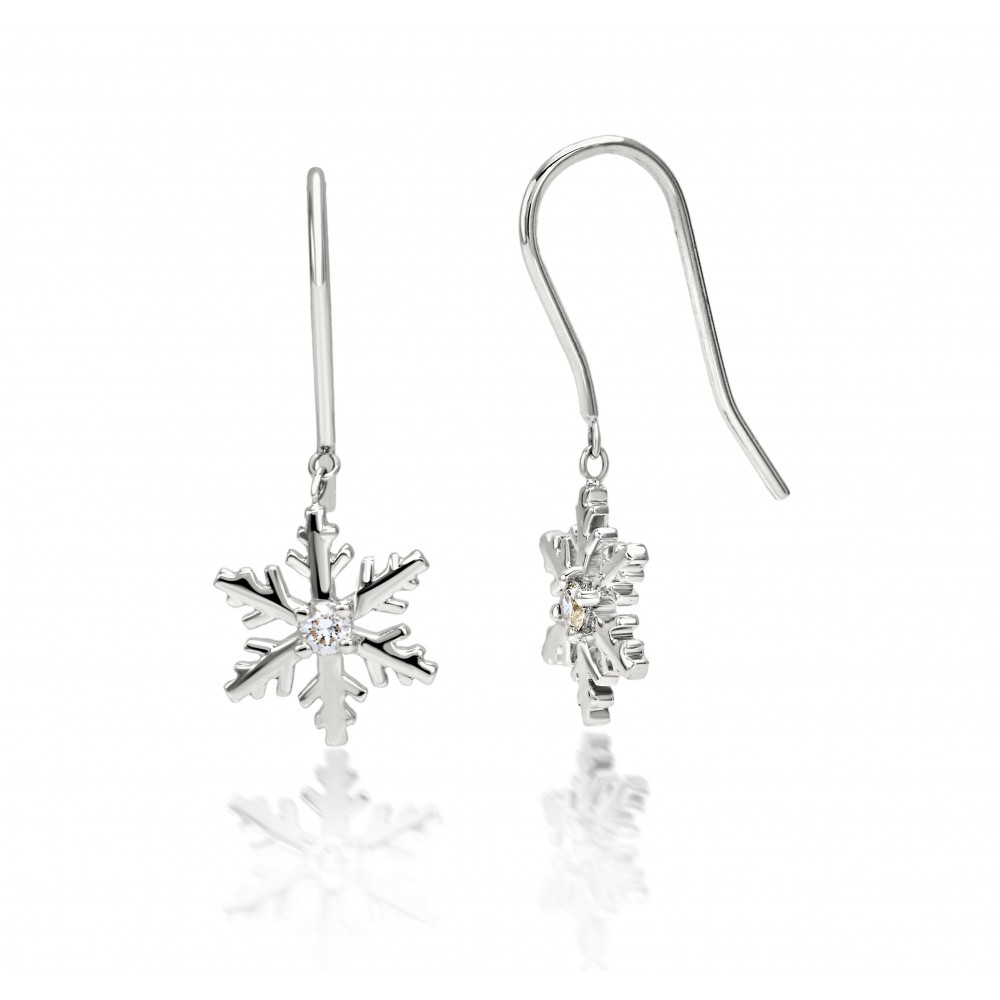 Boucles d'Oreilles pendantes Flocon d'Amour Diamants  0.06ct en Or blanc