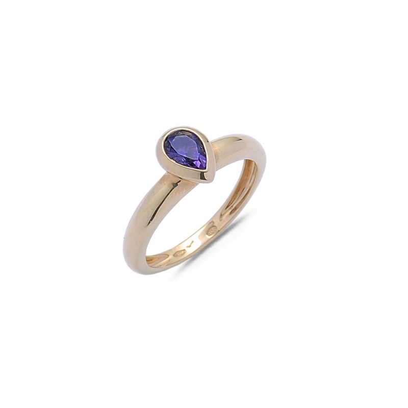 Bague or rose et amethyste serti clos forme poire P23.7
