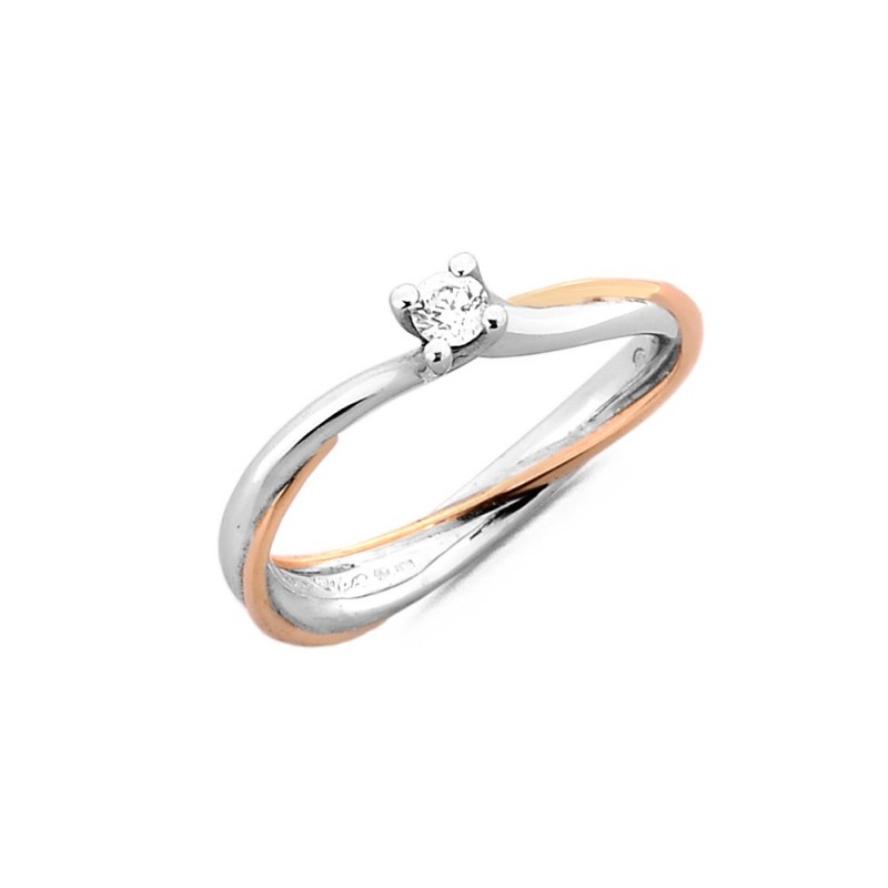 Alliance Diamant en Or bicolore torsadée