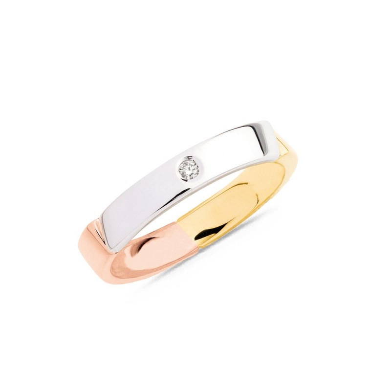 Alliance or blanc, jaune, rose et diamant 0,03 carat Alliance or blanc, jaune, rose et diamant 0,03 carat