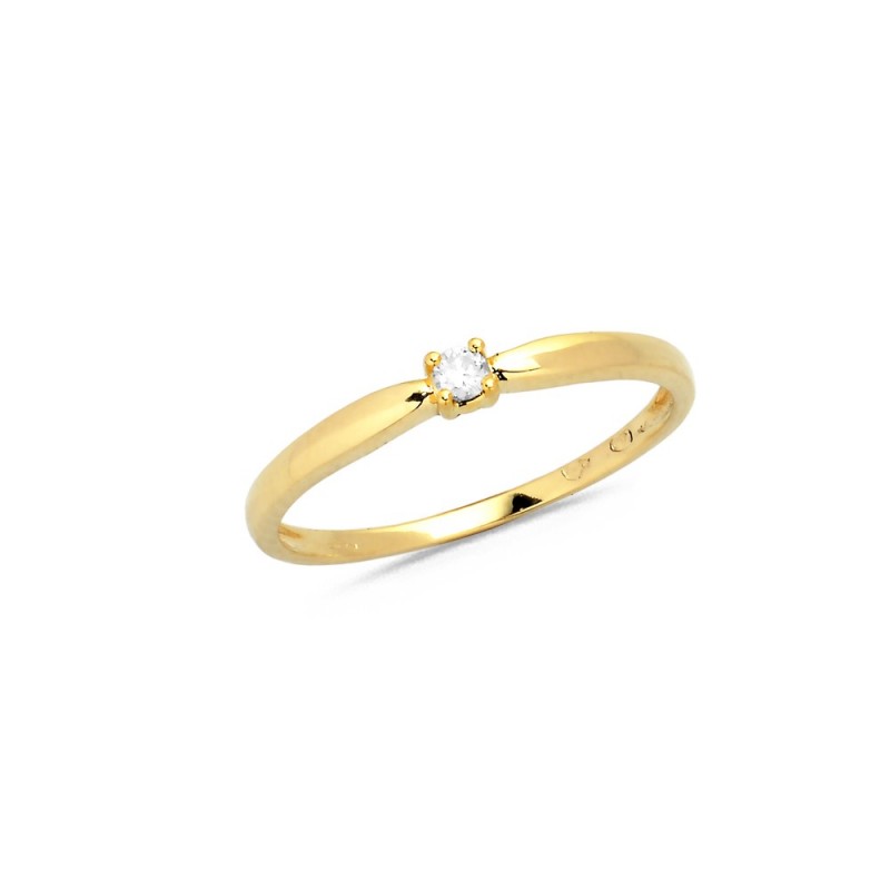 Bague Solitaire Diamant 0.03ct Serti 4 Griffes en Or Jaune Doigt 56