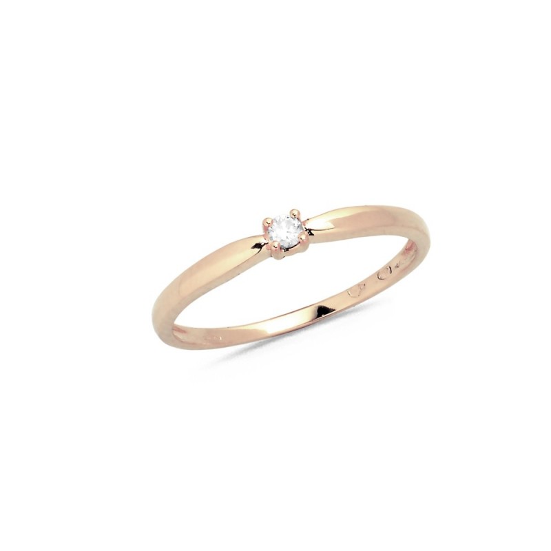 Bague Solitaire Diamant 0.03ct Serti 4 Griffes en Or Rose Doigt 55