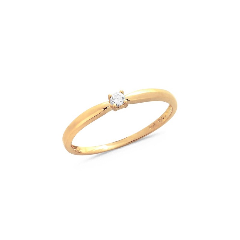Bague Solitaire Diamant 0.05ct Serti 4 Griffes en Or Jaune Doigt 56
