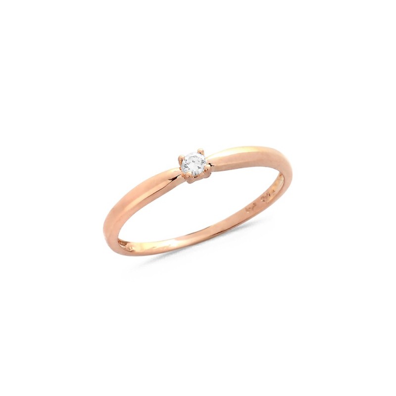 Bague Solitaire Diamant 0.05ct Serti 4 Griffes en Or Rose Doigt 56