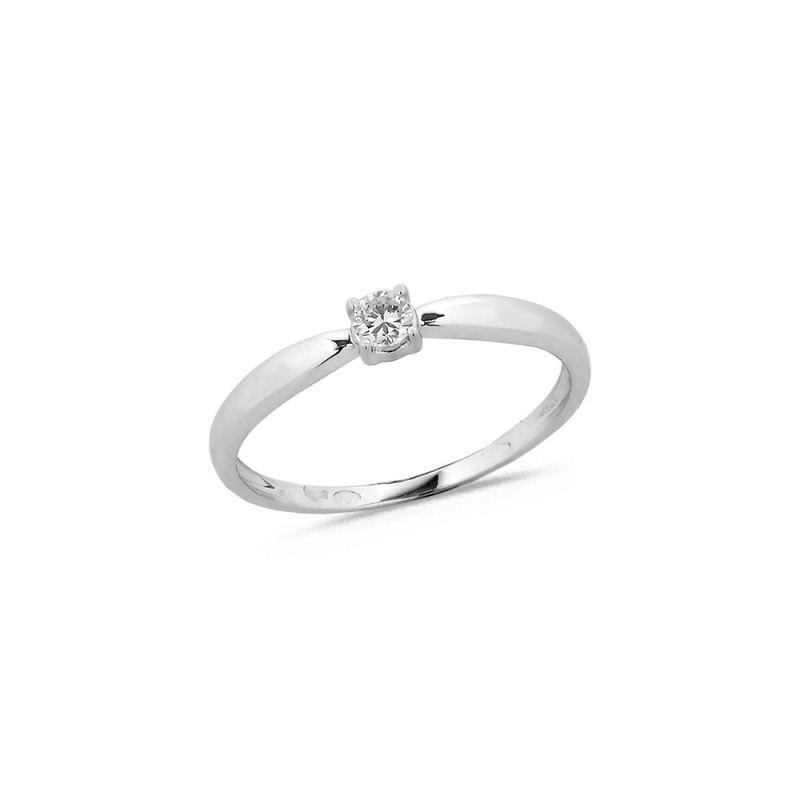 Bague Solitaire Diamant 0.09ct sur Or Blanc Serti 4 Griffes Doigt 56