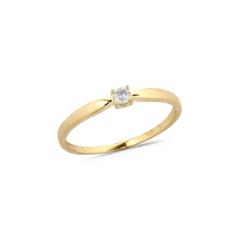 Bague Solitaire Diamant 0.09ct sur Or Jaune Serti 4 Griffes Doigt 56
