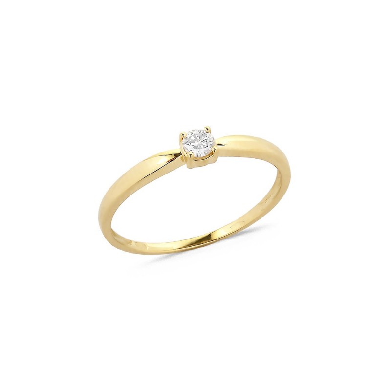 Bague Solitaire Diamant 0.12ct sur Or Jaune Serti 4 Griffes Doigt 56