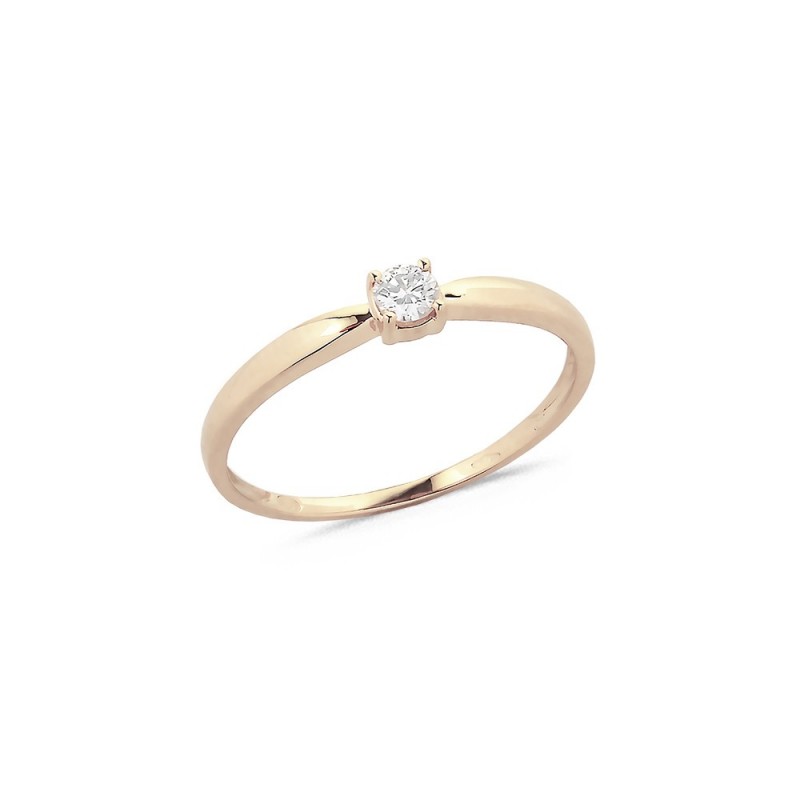 Bague Solitaire Diamant 0.12ct sur Or Rose Serti 4 Griffes Doigt 56