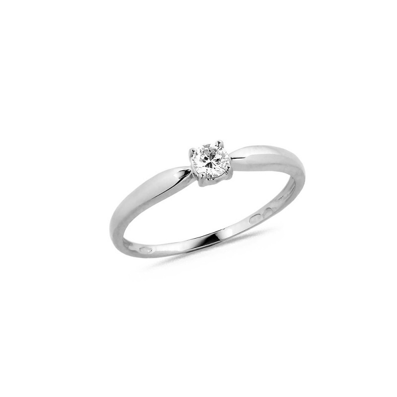 Bague Solitaire Diamant 0.17ct sur Or Blanc Serti 4Griffes Doigt 52