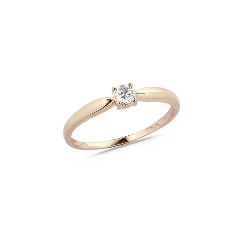 Bague Solitaire Diamant 0.17ct sur Or Rose Serti 4 Griffes Doigt 56