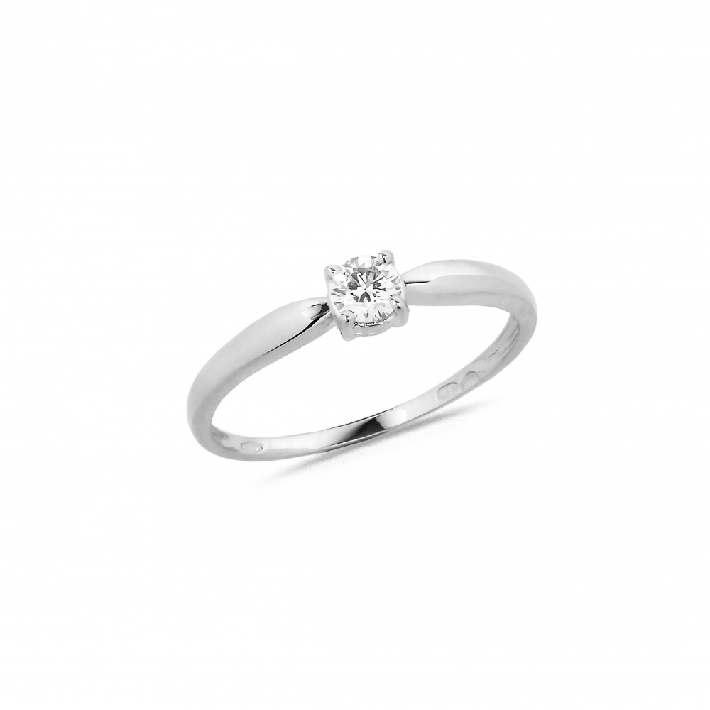 Bague Solitaire Diamant 0.20ct sur Or Blanc Serti 4 Griffes Doigt 56