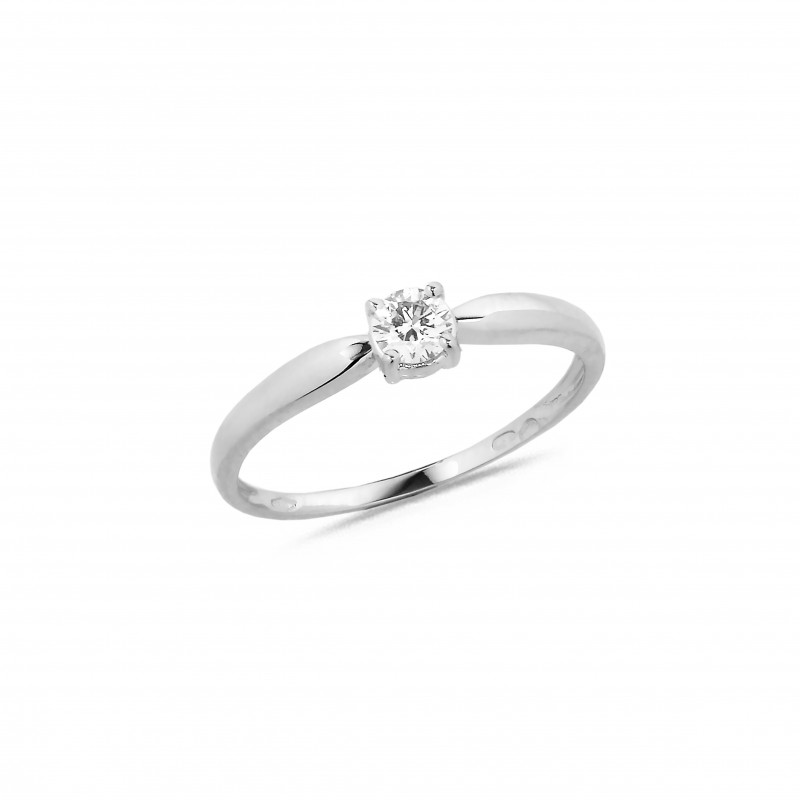 Bague Solitaire Diamant 0.20ct sur Or Blanc Serti 4 Griffes Doigt 56