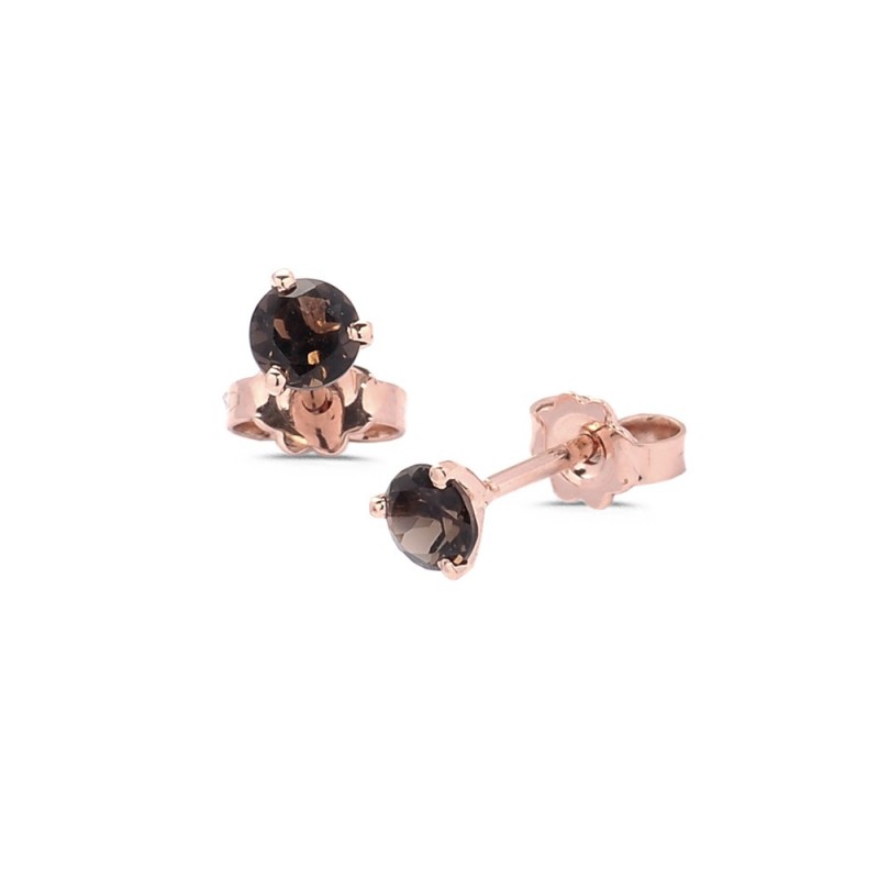 Boucles d' Oreilles Quartzs fumés  0.46Ct Diam: 4 mm en Or rose