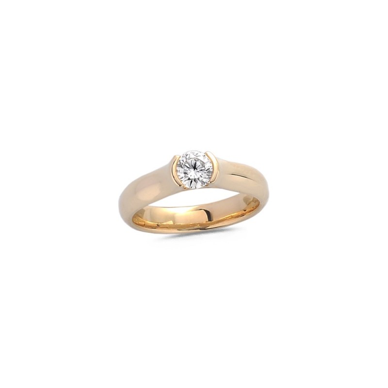 Bague Solitaire en Or Jaune  Diamant 0.50ct G SI Sertis Demi Lune doigt 54