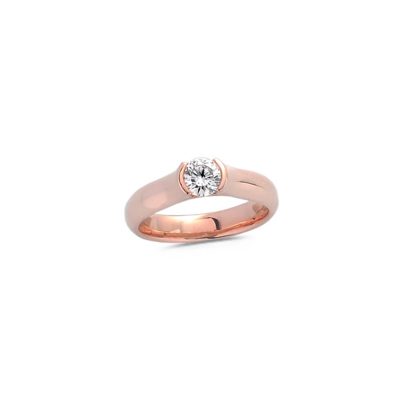 Bague Solitaire en Or Rose  Diamant 0.50ct G SI Sertis Demi Lune doigt 54