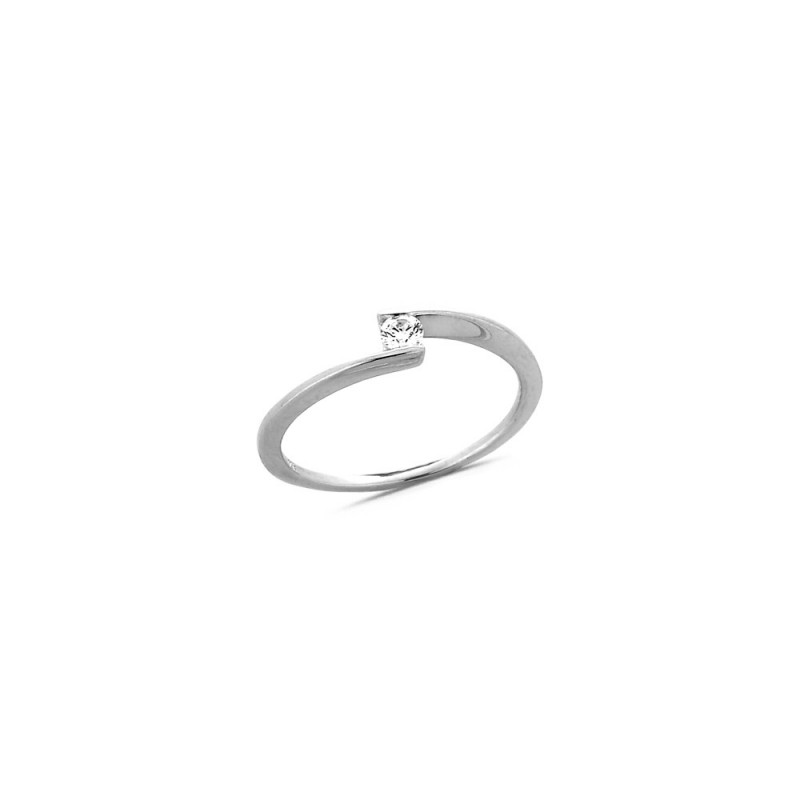 Bague solitaire diamant 0.06ct or blanc doigt 54