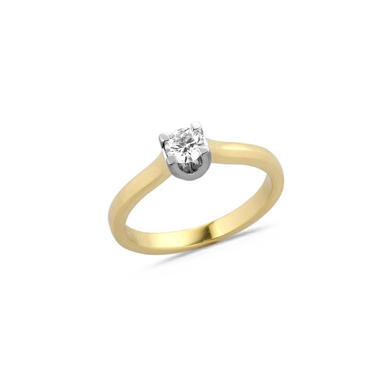 Bague Solitaire Diamant 0.30ct sur Or Jaune Serti Or Blanc 4 Griffes Doigt 55