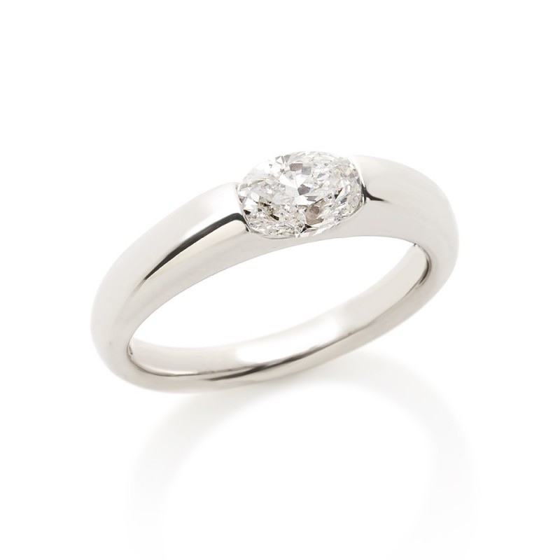 Bague solitaire Diamant Eloise 0882C Or Blanc Jonc Diamant Ovale 0,90Ct F SI2 Doigt 54