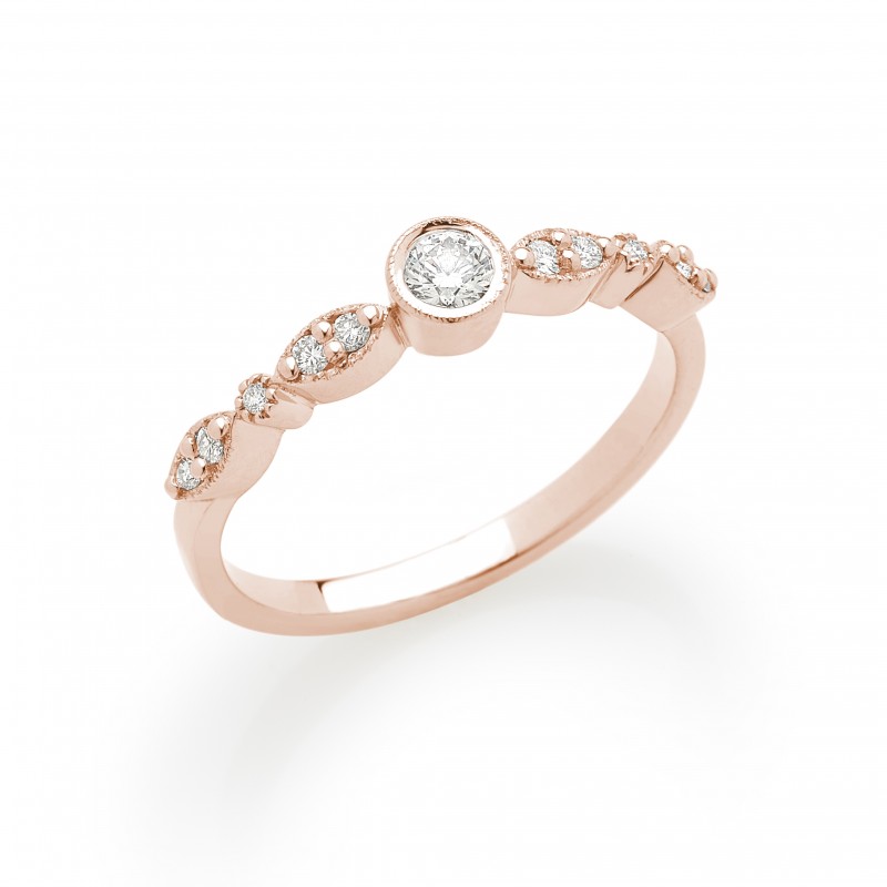 Bague solitaire or blanc diamant 1x 0.12ct et 10x 0.11ct doigt 54