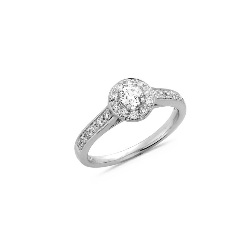 Bague Composition Diamants en Or Blanc Doigt 54 Diamant de centre 0.23Ct et Pavage 22 Br 0.25CT