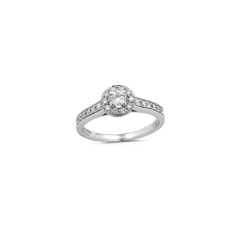 Bague Or Blanc Diamant Central 0.18ct et Diamants 0.25ct Doigt 54