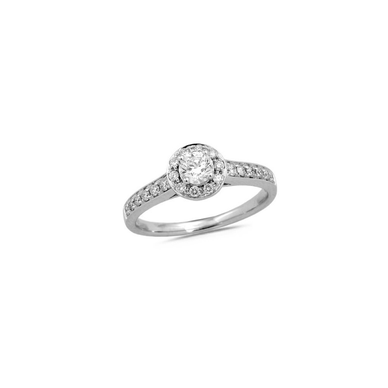 Bague Or Blanc Diamant Central 0.30ct et Diamants 0.25ct Doigt 54