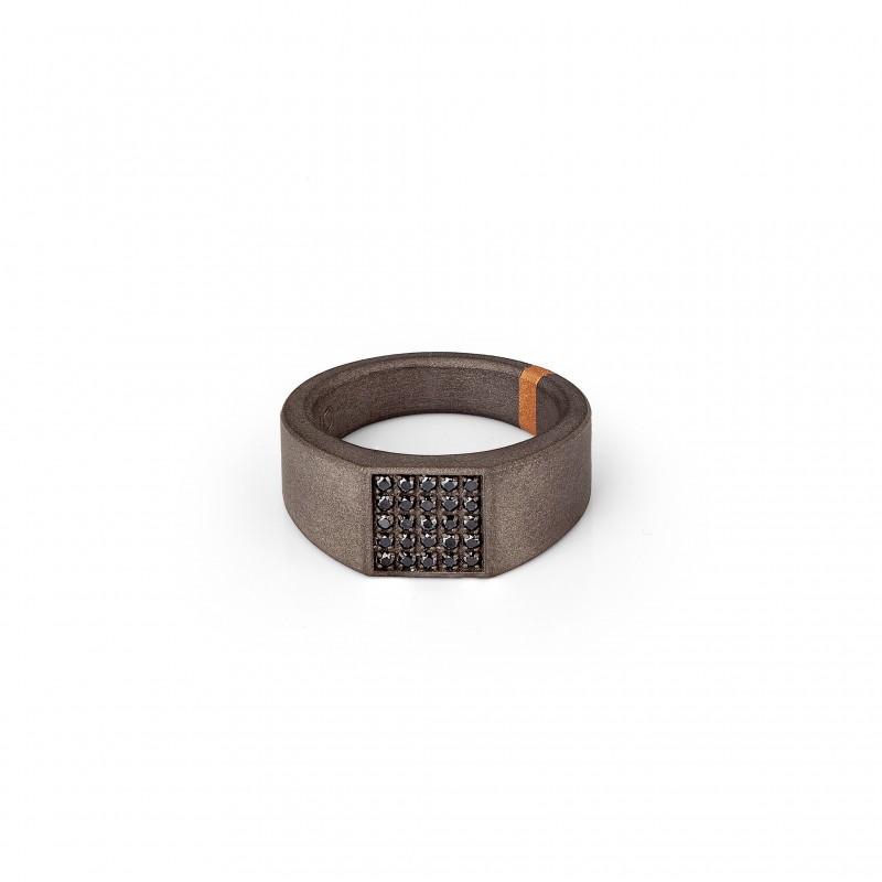 Bague Titane Or Rose 18K et Pavage Diamants Noirs 0.26 ct Doigt 60