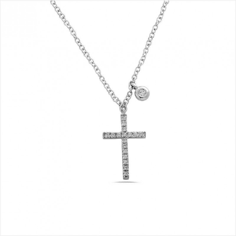 Collier Collection "La Délicatesse" en Or Blanc avec Croix Diamants 0.09ct