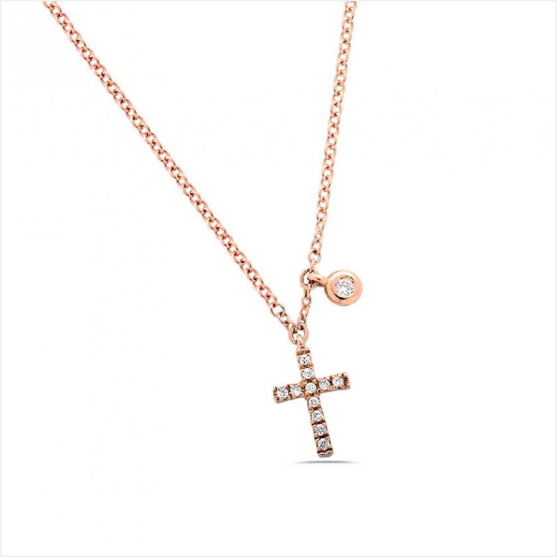 Collier Collection "La Délicatesse" en Or Rose avec Croix Diamants 0.07ct