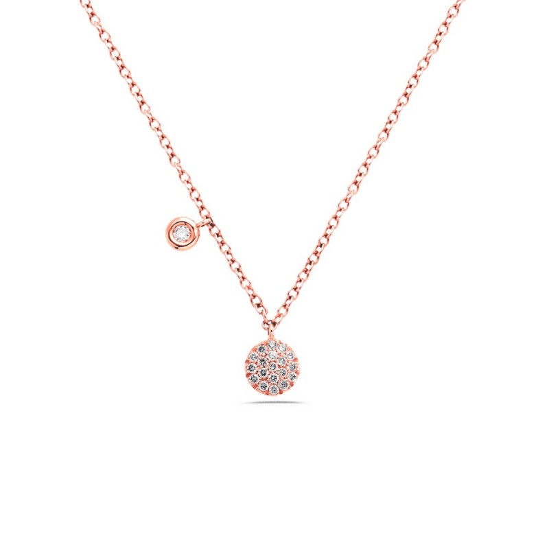Collier Collection "La Délicatesse"en Or Rose Motif Rond Pavage Diamants 0.09ct