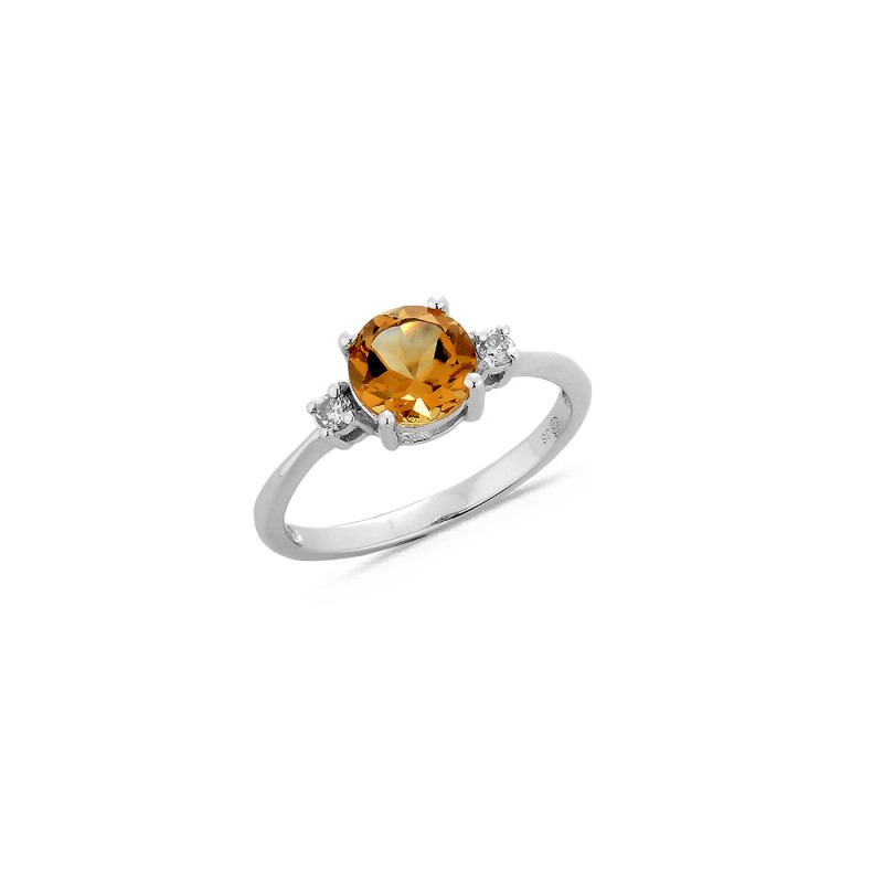Bague Argent Citrine Diam 7mm P63.2 Diamants (x2) 0.06ct  - Taille disponible : 55