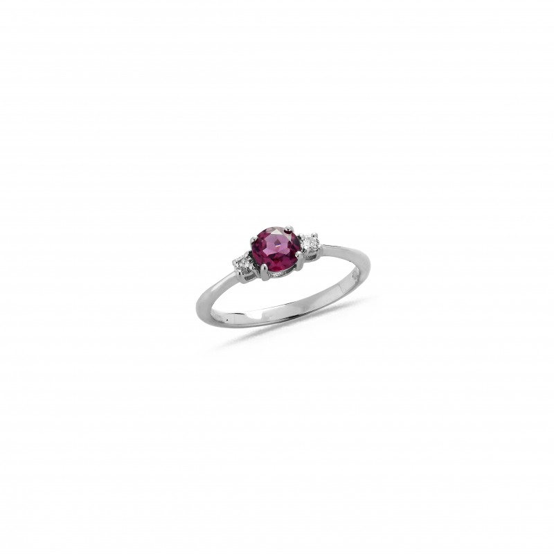 Bague Argent Rhodolite Diam 5mm P59.3 Diamants 0.06ct - Taille disponible : 54