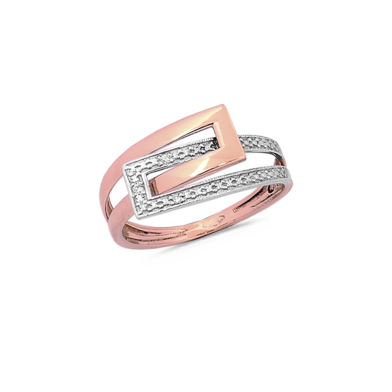 Bague Composition Diamants 0.02ct en Or Bicolore (Blanc &Rose ) - Taille disponible : 55