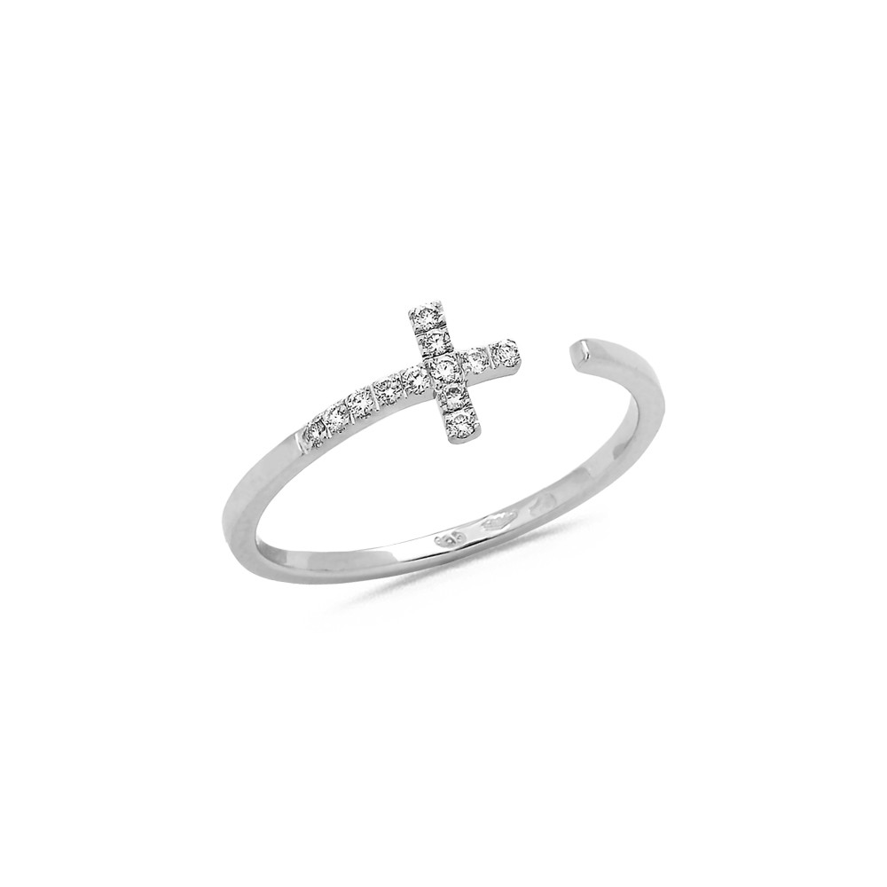 Bague Ouverte Motif Croix Diamants 0.06ct Or Blanc - Taille disponible : 54