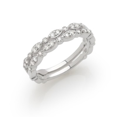 Aliance demi-tour Diamants 0.24ct en Or blanc palladié - Taille disponible : 54