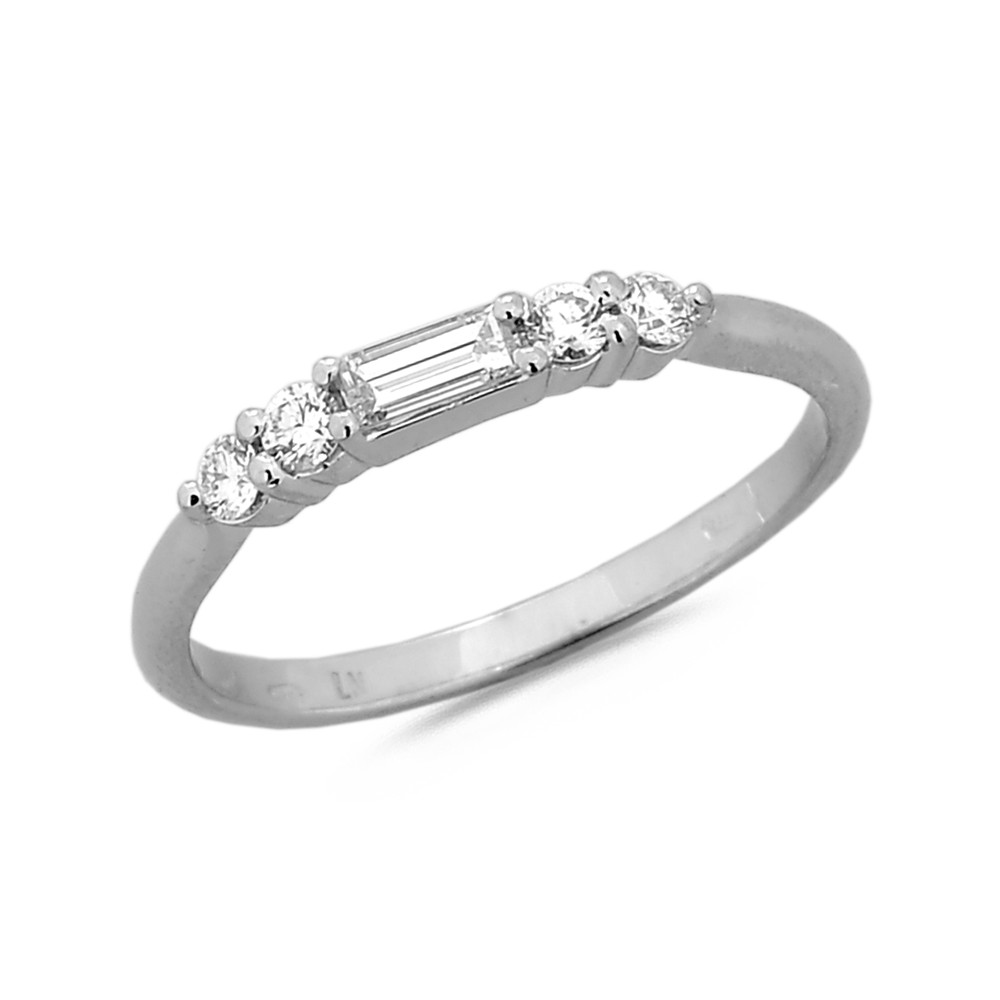 Bague Alliance Demi Tour Diamants 0.14ct (x4 ronds + 1 Baguette) sur Or Blanc - Taille disponible : 53