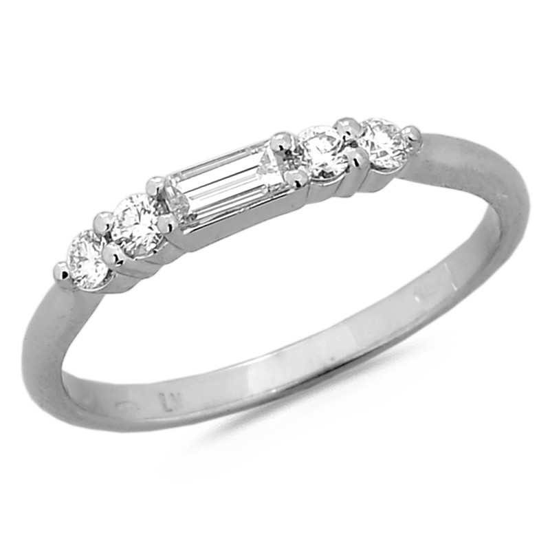 Bague Alliance Demi Tour Diamants 0.14ct (x4 ronds + 1 Baguette) sur Or Blanc - Taille disponible : 53