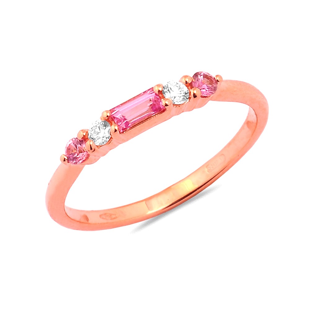 Bague Alliance Demi Tour Saphir Rose 0.25ct (x3) et Diamants 0.07ct (x2) sur Or Jaune - Taille disponible :