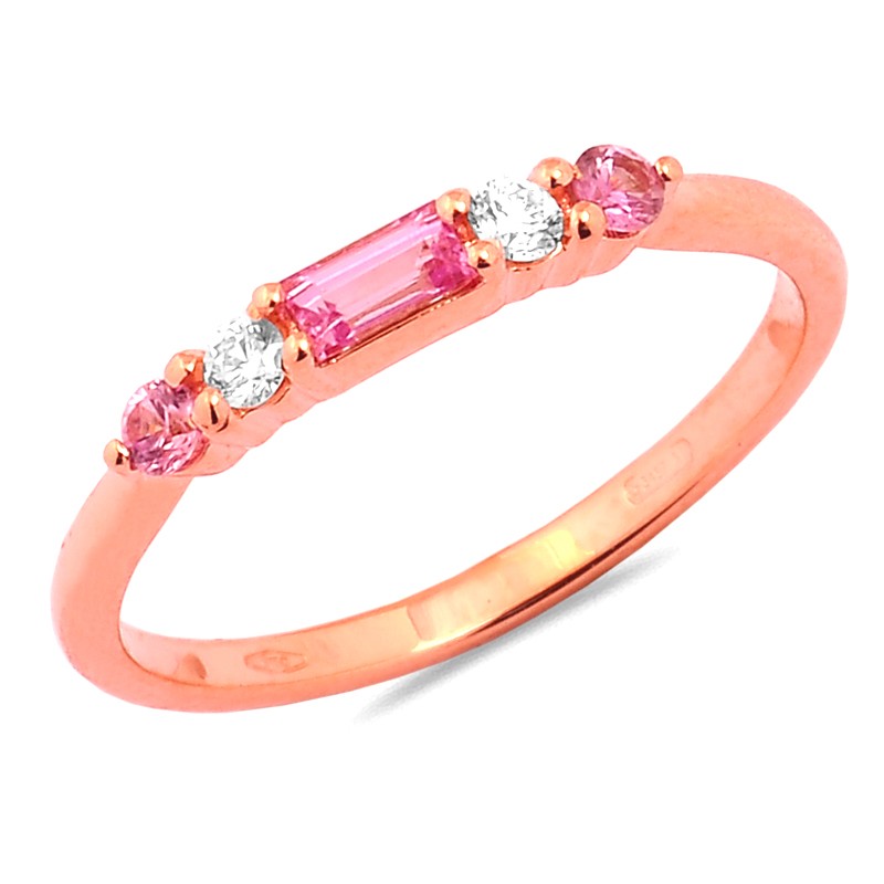 Bague Alliance Demi Tour Saphir Rose 0.25ct (x3) et Diamants 0.07ct (x2) sur Or Jaune - Taille disponible :