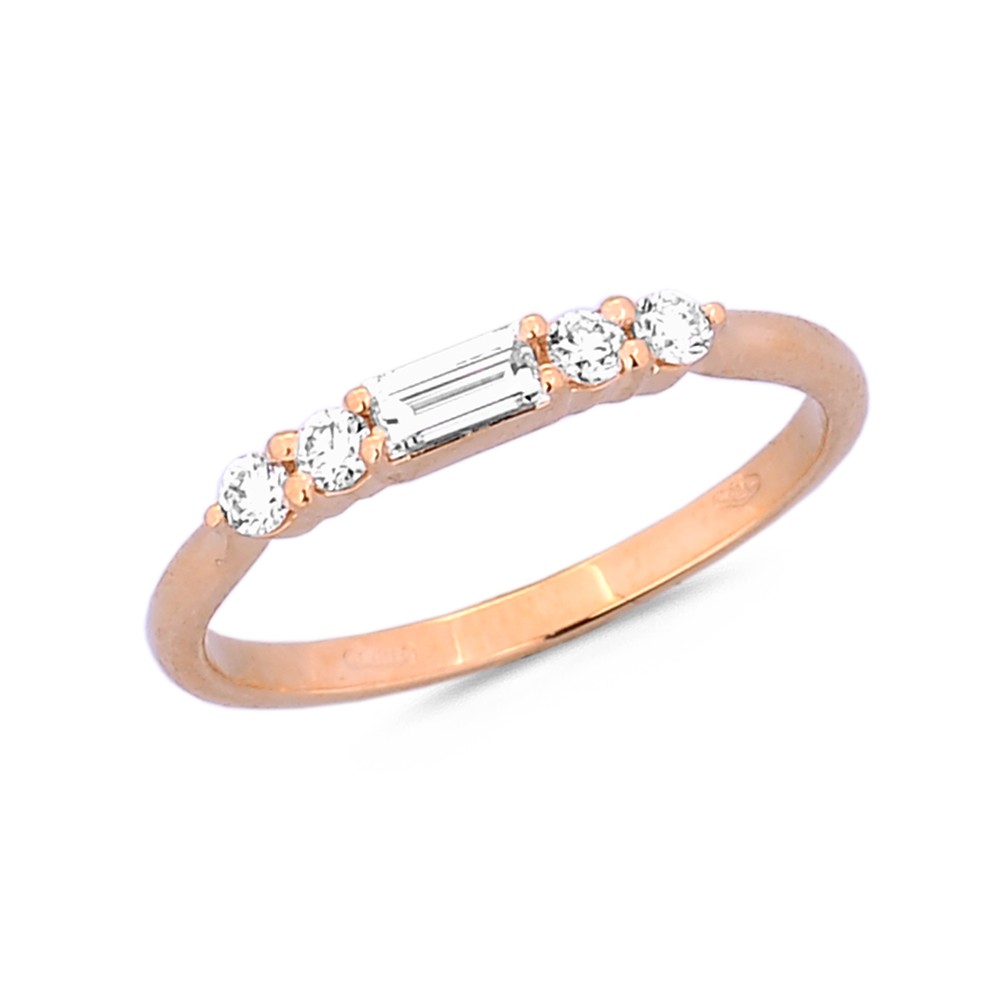 Bague Alliance Demi Tour Diamants 0.14ct (x4 ronds + 1 Baguette) sur Or Jaune - Taille disponible : 53