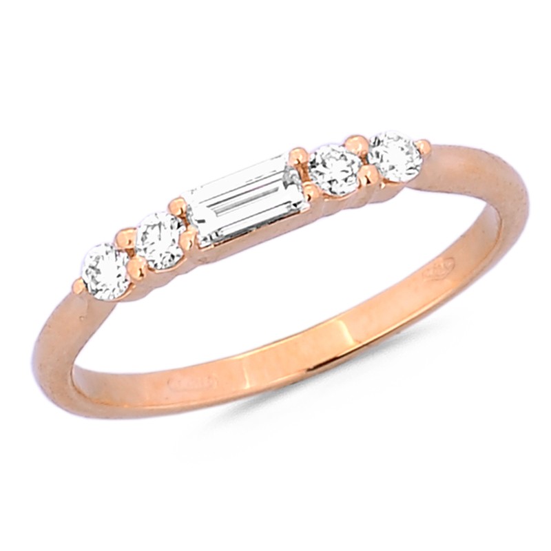 Bague Alliance Demi Tour Diamants 0.14ct (x4 ronds + 1 Baguette) sur Or Jaune - Taille disponible : 53